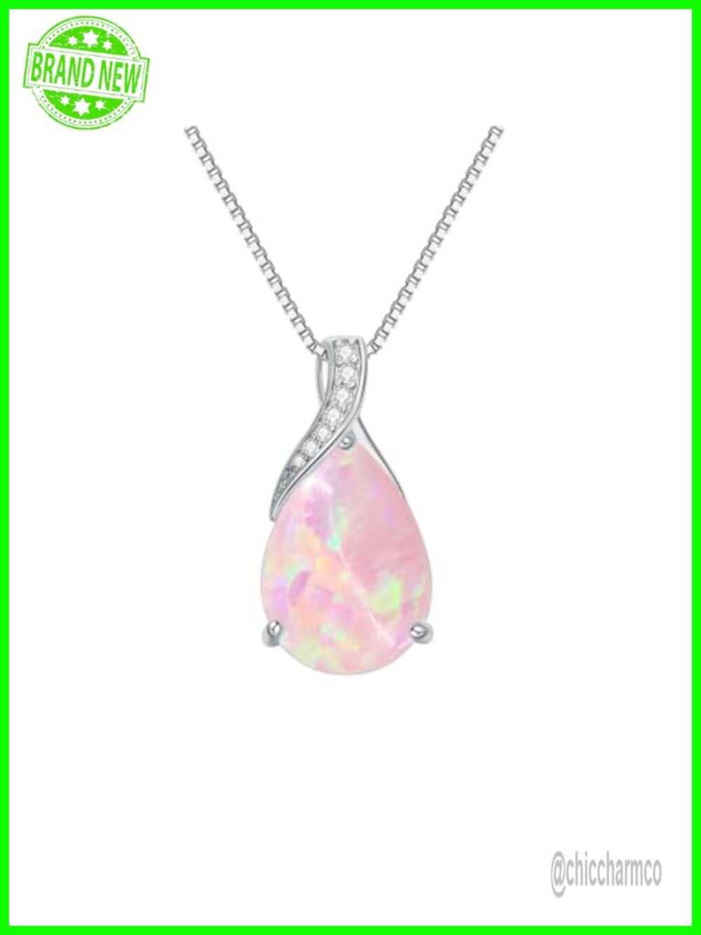 925 Sterling Silver Pear Opal Pendant Necklace Teardrop Shape 18" + 2" Extender